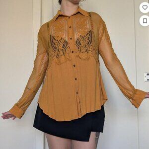 Goldenrod lace button up blouse